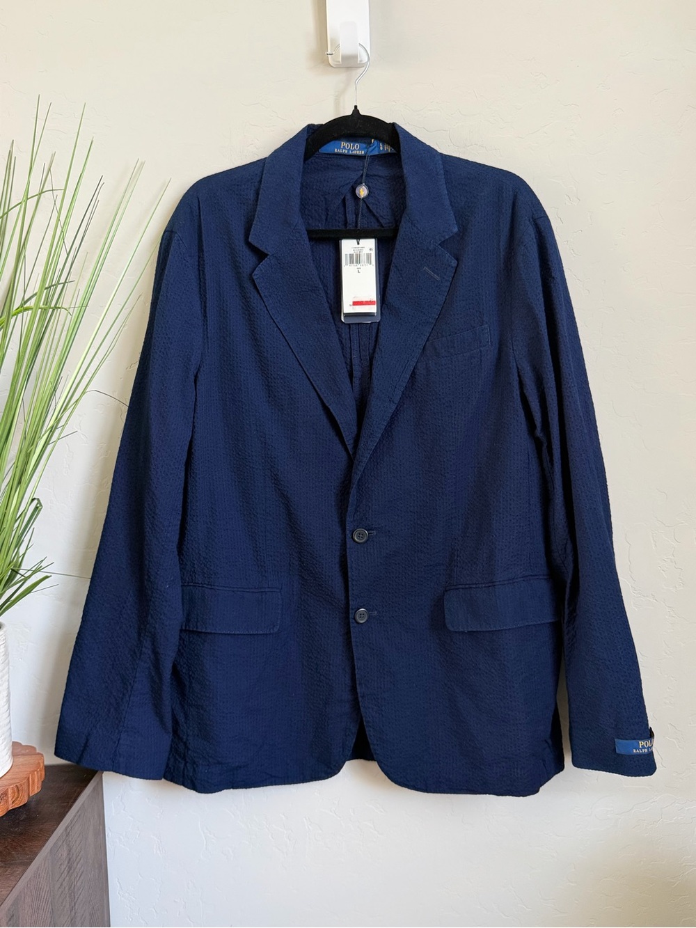 Polo Ralph Lauren Men’s L Navy Seersucker Sport Coat Blazer NWT Modern Fit